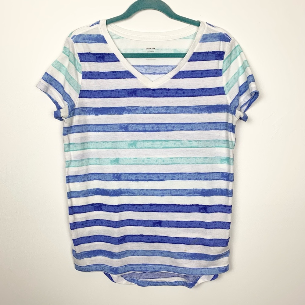 Old Navy Kids Relaxed Watercolor Blue Striped Tee